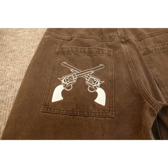 Men's Vivere Black Baggy Denim Jeans With Colt Gun Embroidery Size 34 Waist x 30 - Picture 4 of 11